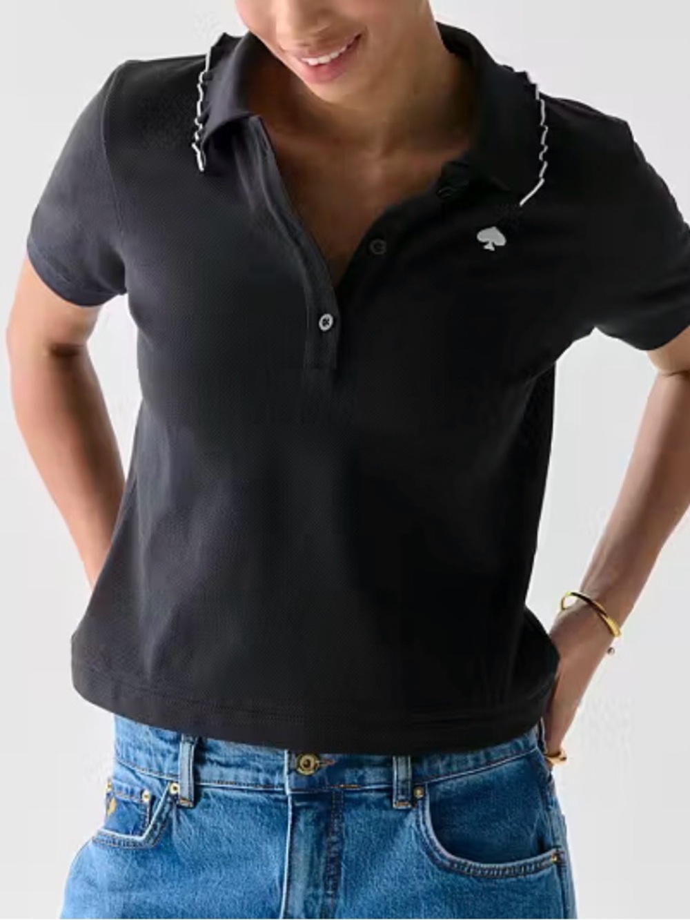 Kate Spade Black Pique Polo Top with Contrast Trim